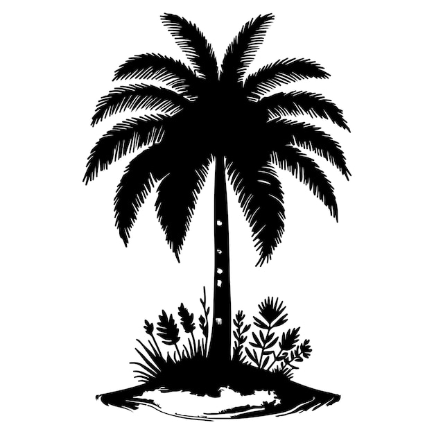 Palm kokosnoot tropische boom silhouet handtekening zwarte lijn doodle schets vector illustratie