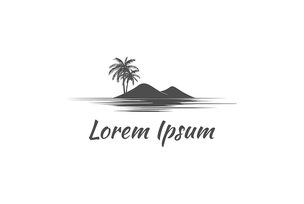 Palm kokospalm met eiland voor strand of oceaan reizen Logo Design Vector