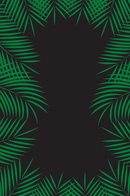 Palm leaves or coconut leaves (not full) surround a black frame. Green palm leaves and lines.