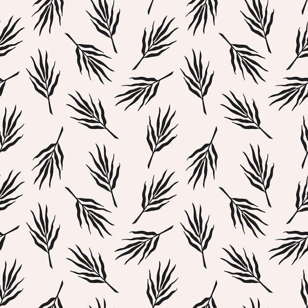 Palm leaves hand drawn seamless vector pattern. Minimalist bohemian style tropical illustration