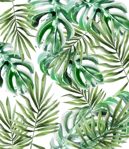 Vector palm leaves pattern watercolor