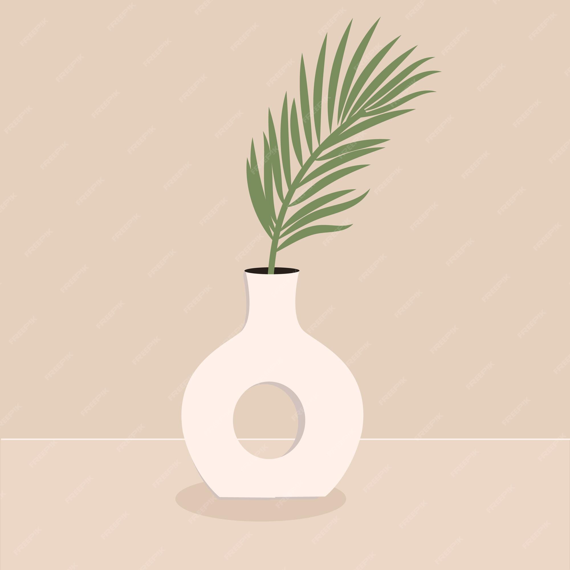 Premium Vector | Palm leaves in a round stylish vase a plant for ...