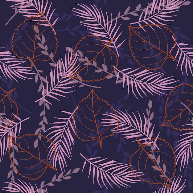 Vector palm leaves seamless pattern design on dark background