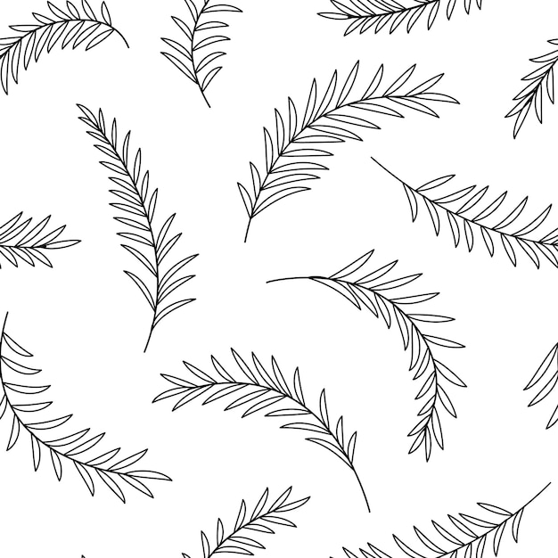 Palm leaves Seamless pattern with tropical leaves Outline vector