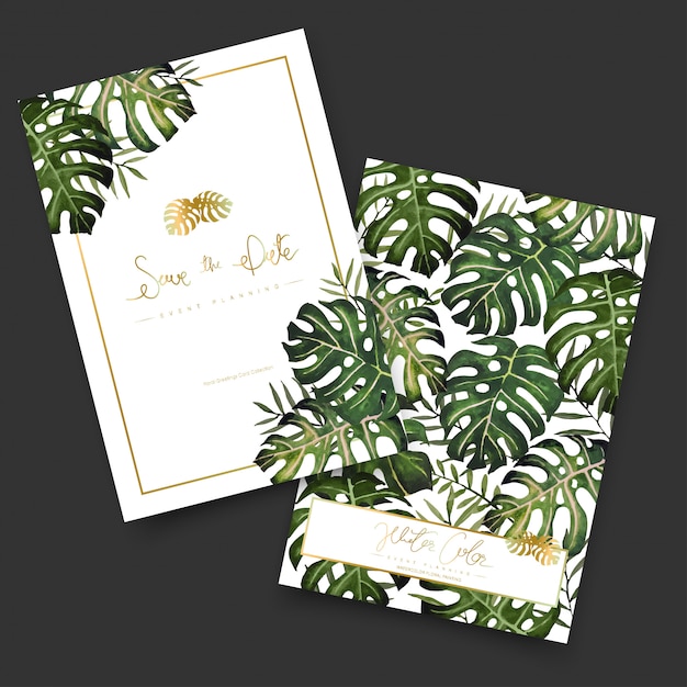 Vector palm leaves watercolor invitation