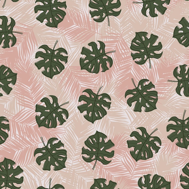 Palm and monstera leaves seamless pattern design. tropical leaves branch and monstera summer pattern