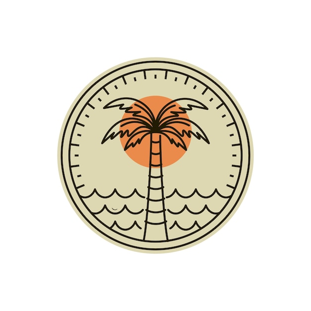 Palm of Kokosnoot Logo Vector Illustratie Ontwerp Palm of Kokosnoot Logo Sjabloonontwerp Zonsondergang In Het Eiland Logo Concept