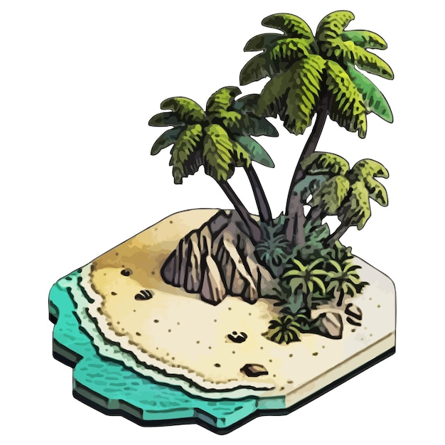 Vettore illustrazione di vettore dell'acquerello di palm rock beach