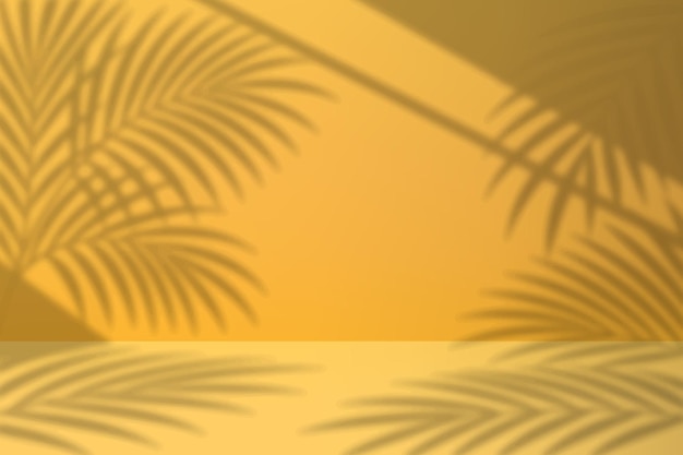 palm shadows on yellow wall and floor in sunlight