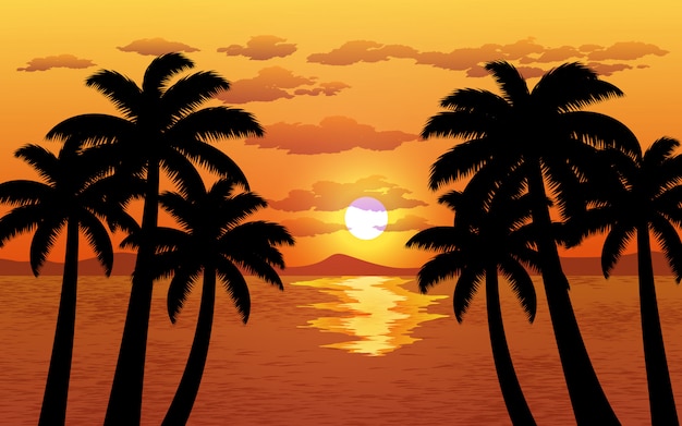 Vector palm silhouet zonsondergang