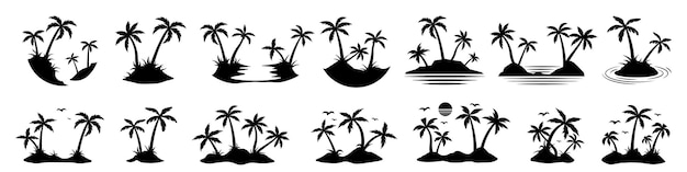 Vector palm silhouetten palmbomen exotisch landschap palm eiland