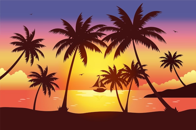 Vettore disegno di sfondo di sagome di palma