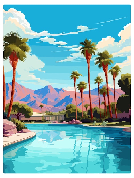 Palm Springs Californië Vintage reisposter souvenir postkaart portret schilderij WPA illustratie