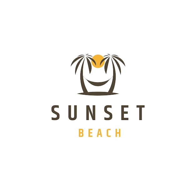 Palm strand zonsondergang logo pictogram ontwerpsjabloon