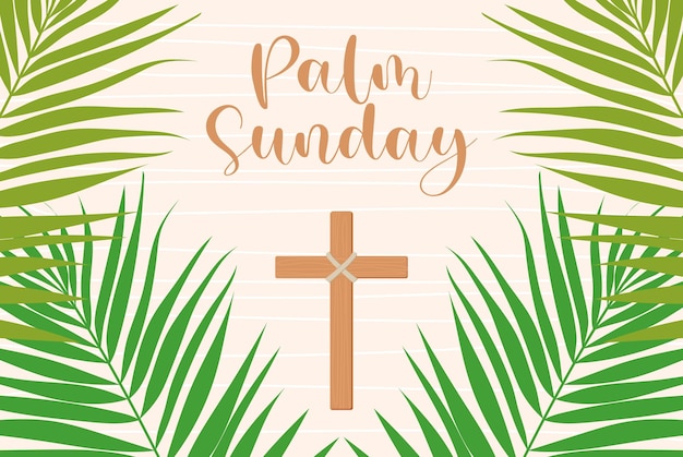 Palm Sunday banner as religious holidays background Christian Cross. Resurrection of Christ.