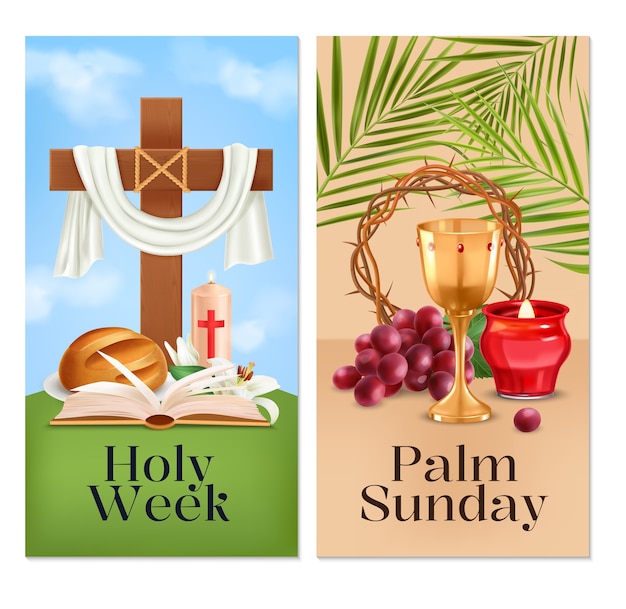 Palm sunday banners in realistic view