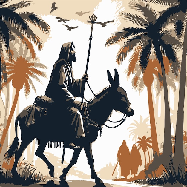 Vector palm sunday christs triumphal entry into jerusalem