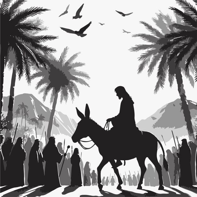 Vector palm sunday christs triumphal entry into jerusalem