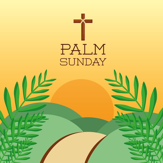 Palm sunday cross hills sun branch card decoration