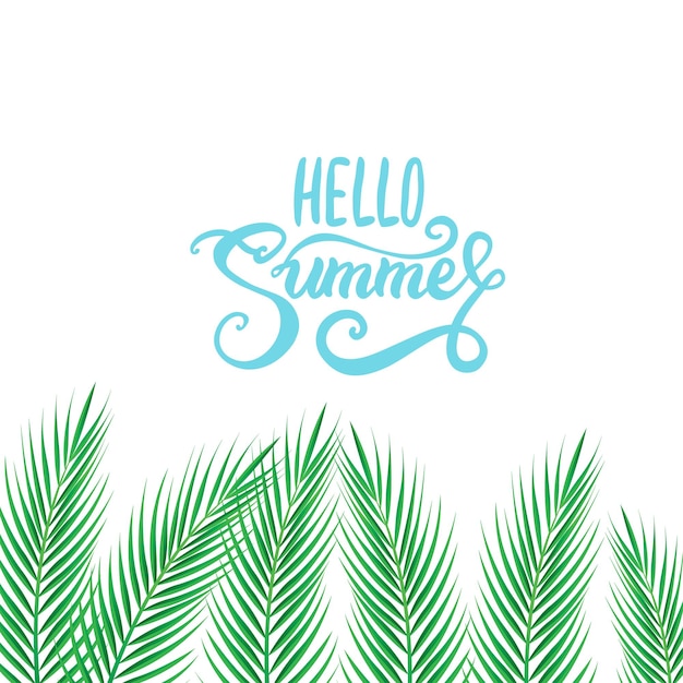 Palm Sunday holiday card, Summer sale, hello summer poster with realistick palm leaves border, frame