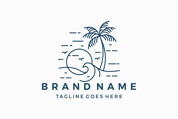 Palm tree beach island logo design vector template