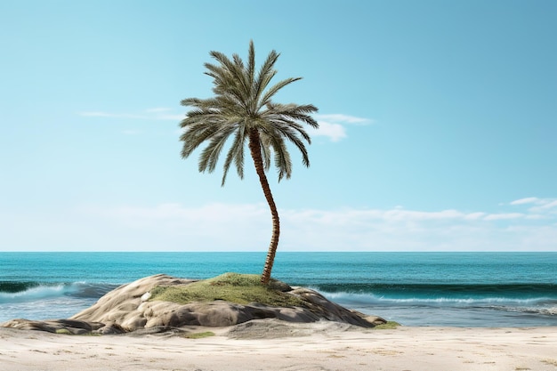 Vector a palm tree on a beach with the ocean in the background