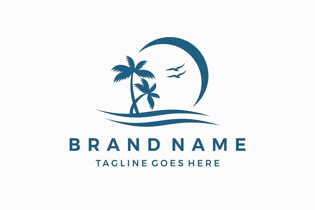 palm tree blue Logo design vector template