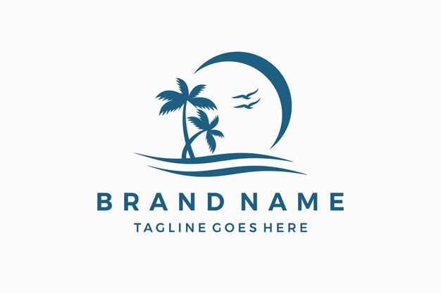 palm tree blue Logo design vector template