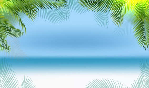 ヤシの木の枝の境界線と青い海