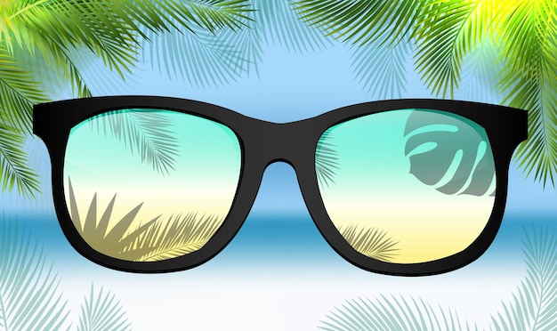 Vector palm tree branch border and sunglasses