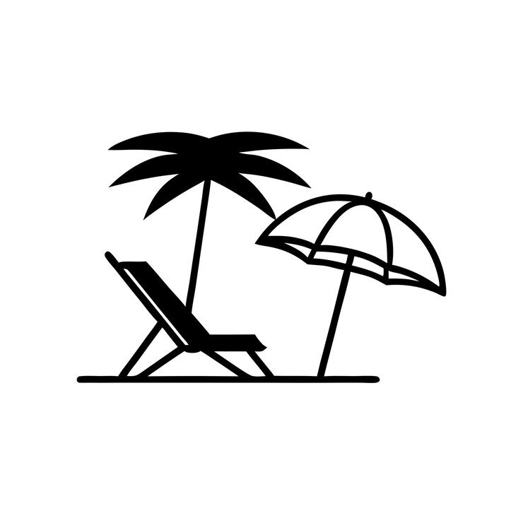 Vector a palm tree and a chair under an umbrella