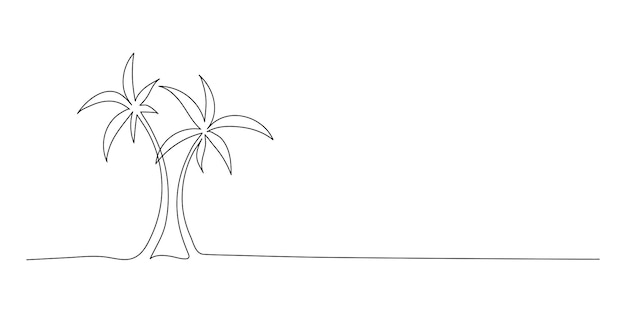Palm tree continuous line drawing of natural coconut on white background