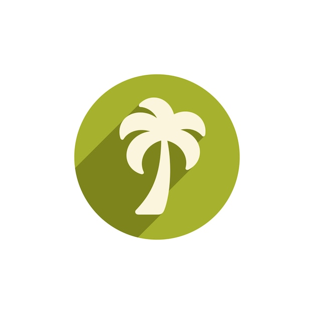 Palm tree flat style vector icon. Round shape with long shadow.