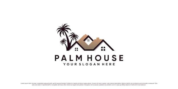 Ispirazione per il design del logo della palma e della casa con un concetto moderno e creativo vettore premium