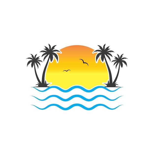 Икона пальмы лета и векторная иллюстрация логотипа путешествия