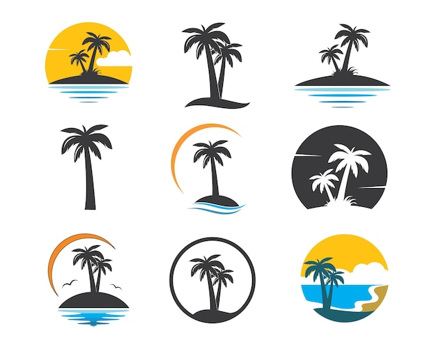 Palm tree icon of summer and travel logo vector illustration