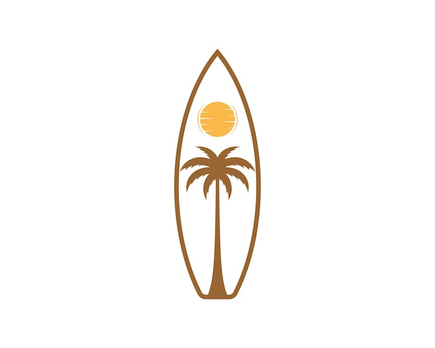 Vector palm tree inside the surfboard shape logo