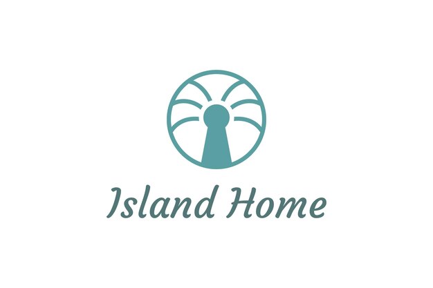 Vector palm tree and keyhole object with minimalist and modern shape suitable for island property and apartment logo