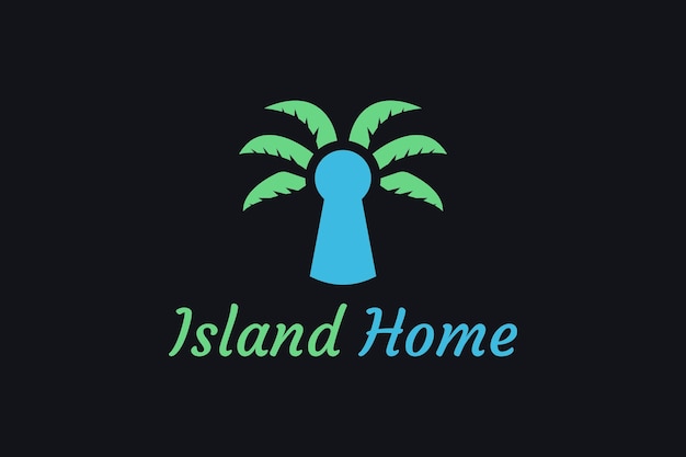 Palm tree and keyhole object with minimalist and modern shape suitable for island property and apartment logo