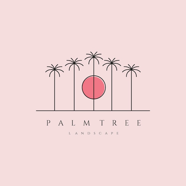 Vector palm tree landscape line art logo vector symbol illustration design