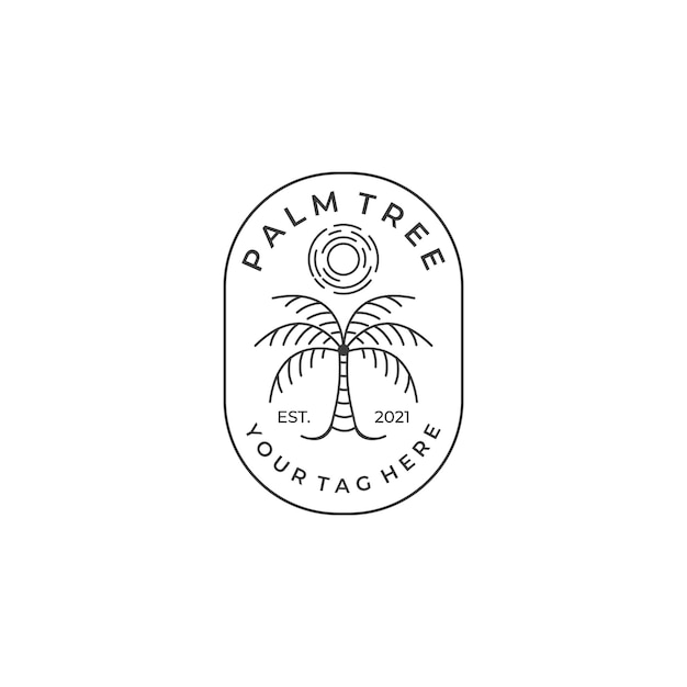 Пальма линии искусства эмблема логотипа иллюстрации векторный дизайн шаблона