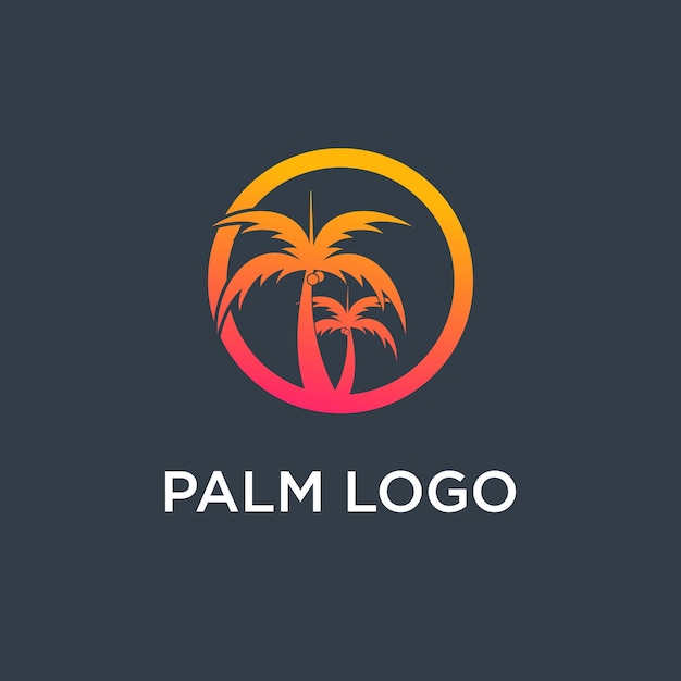 Palm tree logo design template with circle element