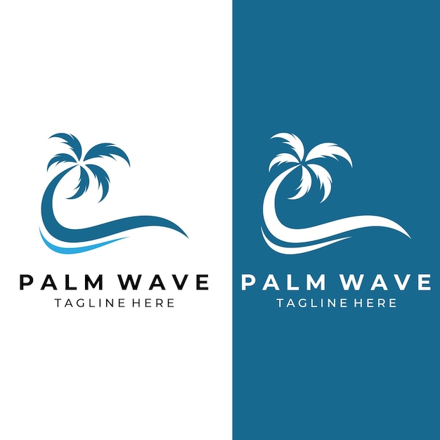 Palm tree logo palm with waves and sun Using Illustrator template design editing