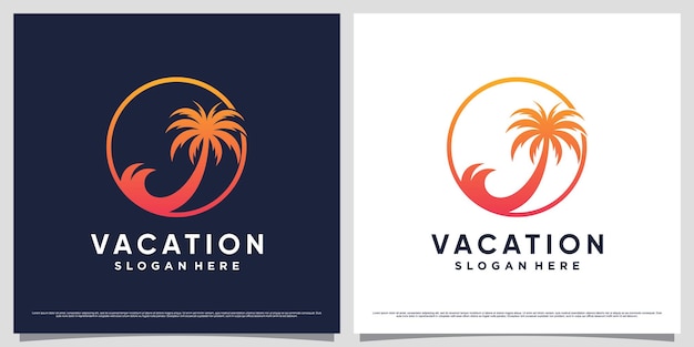 Illustrazione vettoriale del logo della palma per l'icona di vacanza estiva con il concetto di elemento creativo