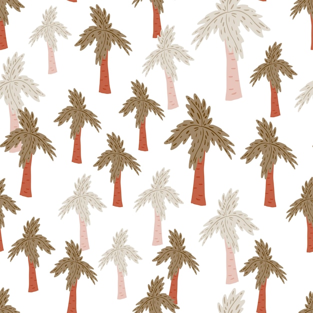 Vector palm tree seamless pattern. tropical background . repeated texture in doodle style for fabric, wrapping paper, wallpaper, tissue. vector illustration.