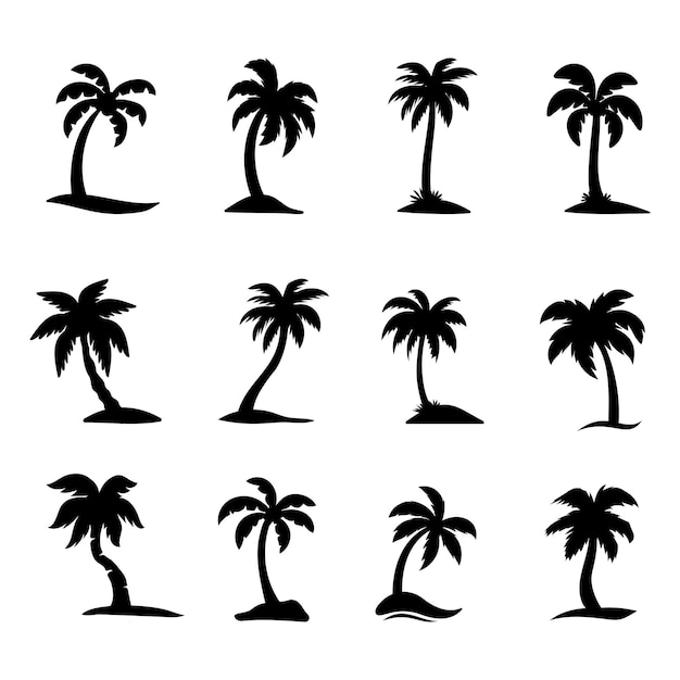 Vector palm tree silhouette on the beach by the sea for summer vacation