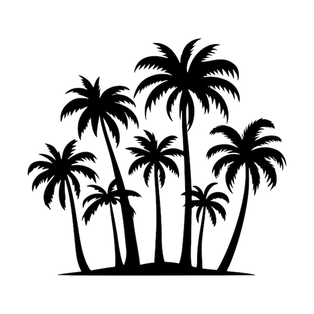 Palm tree silhouette icon Tropical black jungle plants Vector on white background