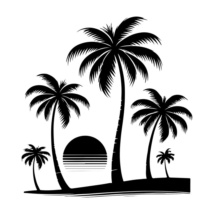 Vector palm tree silhouette vector illustration on white background