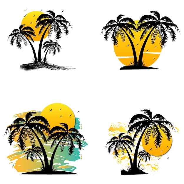 Vector palm tree and sun vector premium file