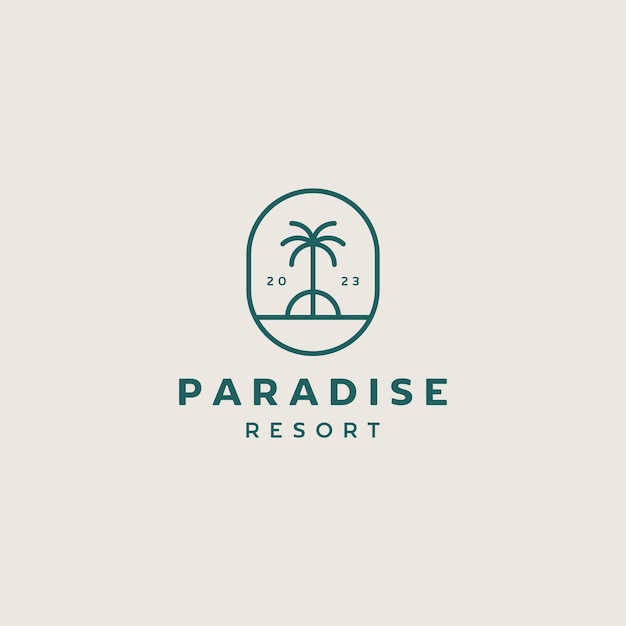 Palm tree and sun vintage logo design